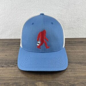 Bigfoot Sasquatch Hat Cap Snap Back Trucker‎ Mesh Mens Blue White Embroidered